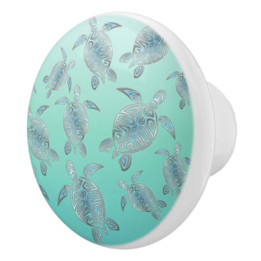 Silver Turquoise Zee Turtles Pattern Keramische Knop (Rechts)