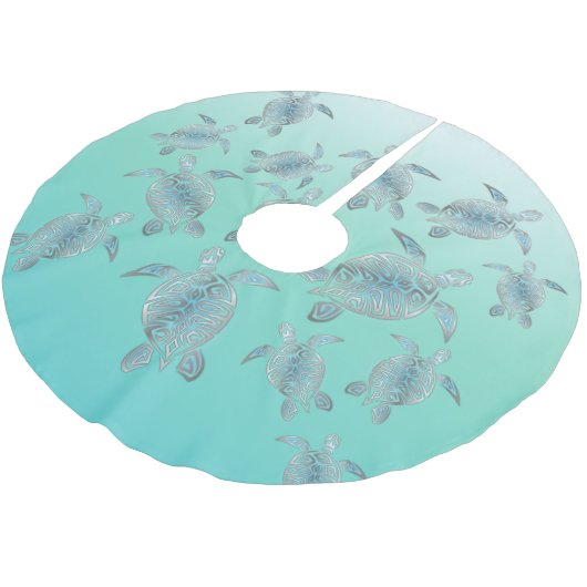 Silver Turquoise Zee Turtles Pattern Kerstboom Rok (Gekanteld)