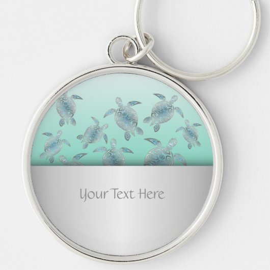 Silver Turquoise Zee Turtles Pattern Sleutelhanger (Voorkant)