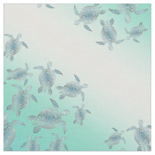Silver Turquoise Zee Turtles Pattern Stof