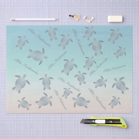 Silver Turquoise Zee Turtles Pattern Tissuepapier (Craft)