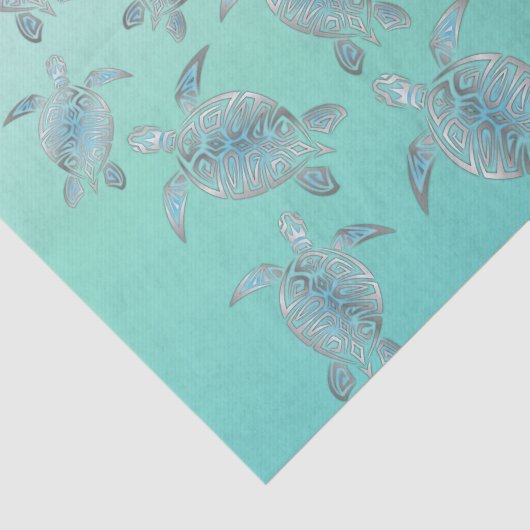 Silver Turquoise Zee Turtles Pattern Tissuepapier (Detail)