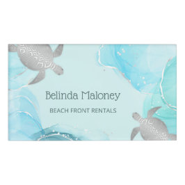 Silver Turtle Blue Ink Coastal  Naambadge