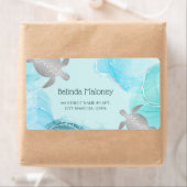 Silver Turtle Blue Ink Coastal QR Code Etiket (Insitu)