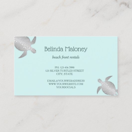 Silver Turtle Blue Ink Coastal QR Code Visitekaartje (Achterkant)
