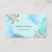 Silver Turtle Blue Ink Coastal QR Code Visitekaartje (Voorkant)