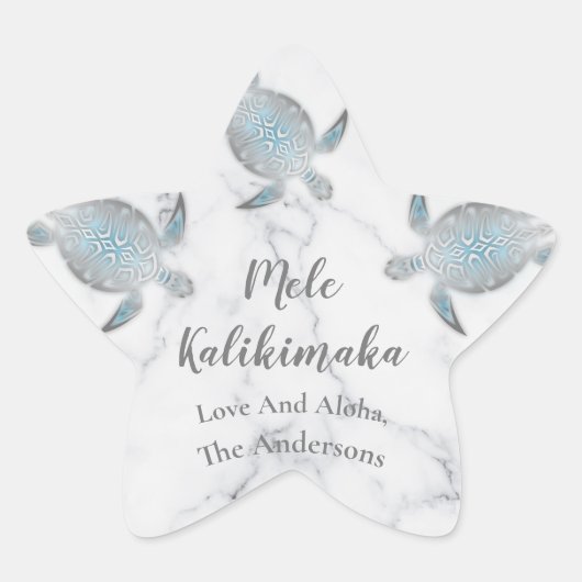 Silver Turtle Marble | Mele Kalikimaka |Kerstmis Ster Sticker (Voorkant)