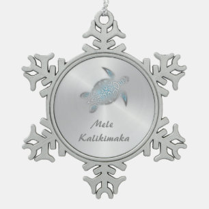 Silver Turtle   Mele Kalikimaka   Tin Sneeuwvlok Ornament