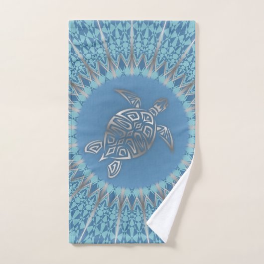 "Silver Turtle Radiance" | Tropisch Mandala Bad Handdoek (Handdoek)