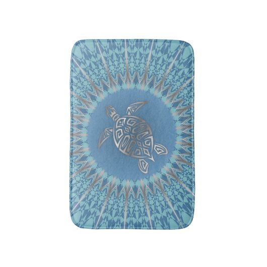 "Silver Turtle Radiance" | Tropisch Mandala Badmat (Voorkant Verticaal)