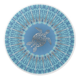 "Silver Turtle Radiance" | Tropisch Mandala Keramische Knop