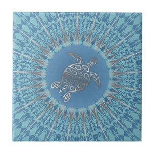 "Silver Turtle Radiance"   Tropisch Mandala Tegeltje