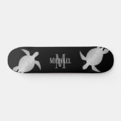 Silver Turtle Tribal Black Background Monogram Persoonlijk Skateboard (Horizontaal)