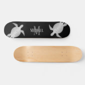Silver Turtle Tribal Black Background Monogram Persoonlijk Skateboard (Horizontaal)