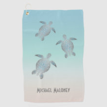Silver Turtles Beach Style Jouw naam Golf Towel