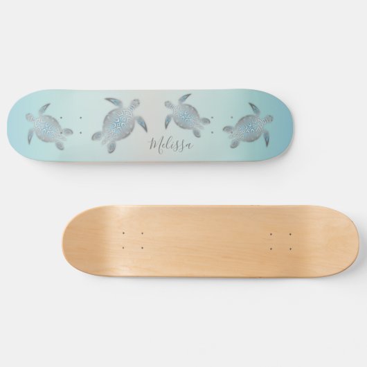 Silver Turtles Beach Style Monogram Coasta Persoonlijk Skateboard (Horizontaal)