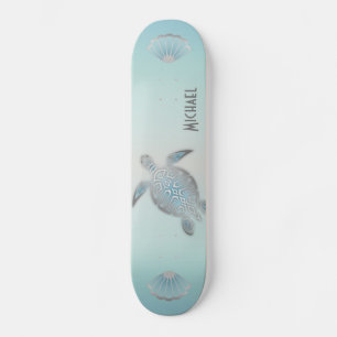 Silver Turtles Beach Style Monogram Coastal Schaat Persoonlijk Skateboard