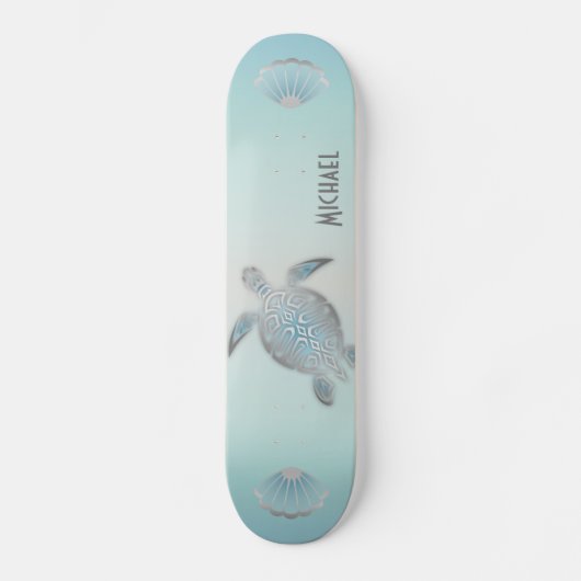 Silver Turtles Beach Style Monogram Coastal Schaat Persoonlijk Skateboard (Voorkant)