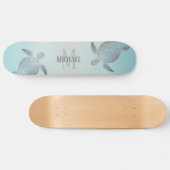 Silver Turtles Beach Style Monogram Jouw naam Persoonlijk Skateboard (Horizontaal)