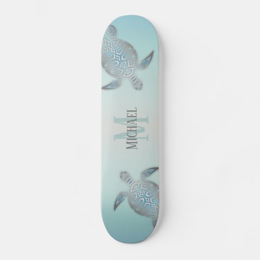 Silver Turtles Beach Style Monogram Jouw naam Persoonlijk Skateboard (Voorkant)