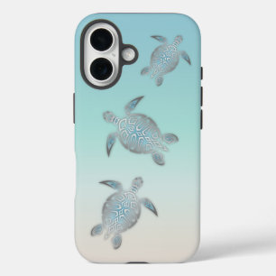 Silver Turtles Beach Style Turquoise Coastal iPhone 16 Hoesje