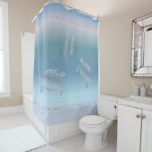 Silver Turtles Blue Gradient Nautical Douchegordijn (In situ)