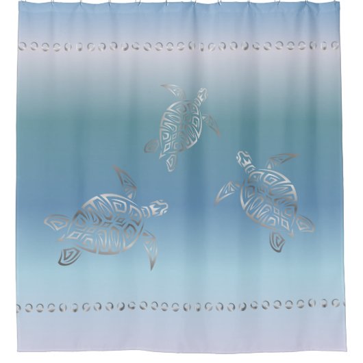 Silver Turtles Blue Gradient Nautical Douchegordijn (Voorkant)