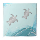 Silver Turtles Blue Ink Background | Kustkust Tegeltje (Voorkant)