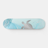 Silver Turtles Blue Ink Background Persoonlijk Skateboard (Horizontaal)
