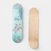 Silver Turtles Blue Marble Monogram Jouw naam Persoonlijk Skateboard (Voorkant)