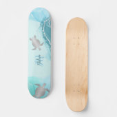Silver Turtles Blue Marble Monogram Jouw naam Persoonlijk Skateboard (Voorkant)