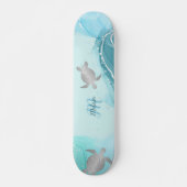 Silver Turtles Blue Marble Monogram Jouw naam Persoonlijk Skateboard (Voorkant)