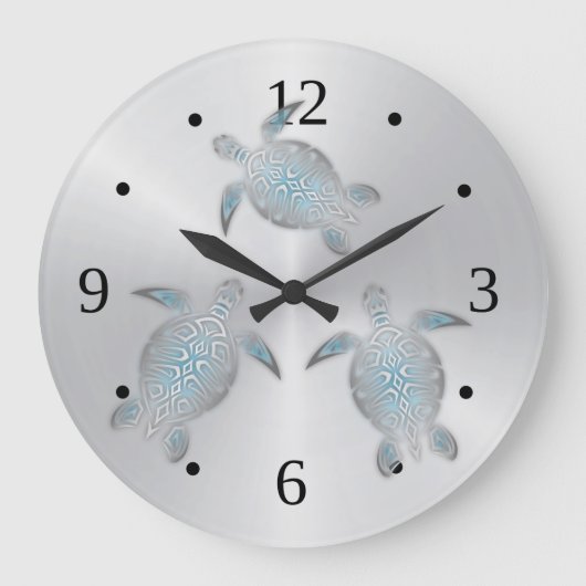Silver Turtles Coastal Modern Numbers Grote Klok (Voorkant)