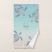 Silver Turtles Initialen Jouw naam Turquoise Beige Bad Handdoek (Handdoek)