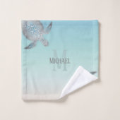 Silver Turtles Initialen Jouw naam Turquoise Beige Bad Handdoek (Wasdoekje)