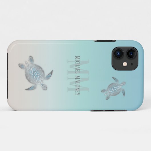 Silver Turtles Initialen Jouw naam Turquoise Beige Case-Mate iPhone Case (Achterkant (horizontaal))