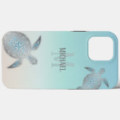 Silver Turtles Initialen Jouw naam Turquoise Beige Case-Mate iPhone Case (Achterkant (horizontaal))