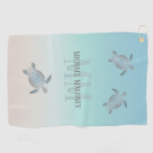 Silver Turtles Initialen Jouw naam Turquoise Beige Golfhanddoek (Horizontaal)