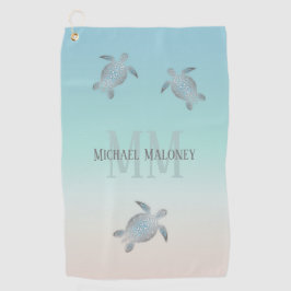 Silver Turtles Initialen Jouw naam Turquoise Beige Golfhanddoek