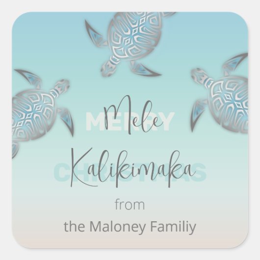 Silver Turtles Mele Kalikmaka Coastal  Vierkante Sticker (Voorkant)
