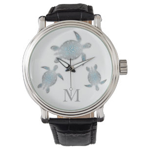 Silver Turtles Monogram Horloge