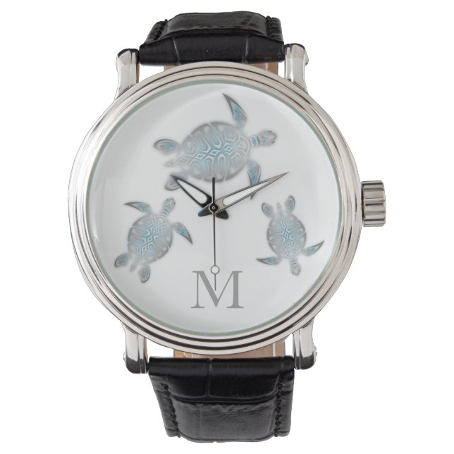 Silver Turtles Monogram Horloge (Voorkant)