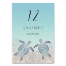 Silver Turtles Tropical Leaves Beach Wedding Kaart