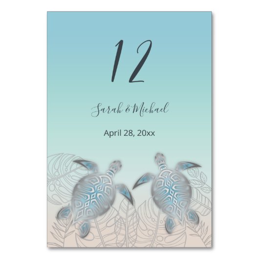Silver Turtles Tropical Leaves Beach Wedding Kaart (Voorkant)
