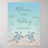 Silver Turtles Turquoise Beach Wedding Poster (Voorkant)