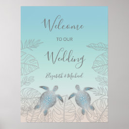 Silver Turtles Turquoise Beach Wedding Poster