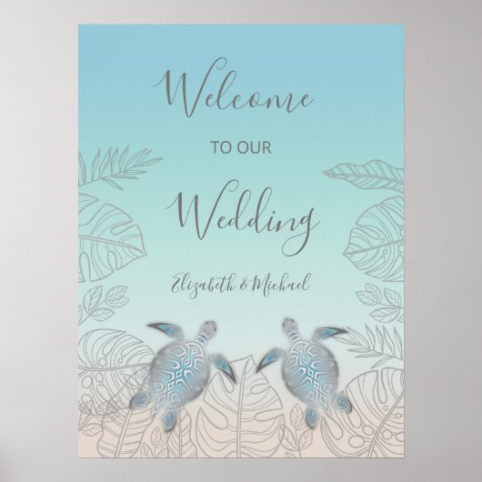 Silver Turtles Turquoise Beach Wedding Poster (Voorkant)