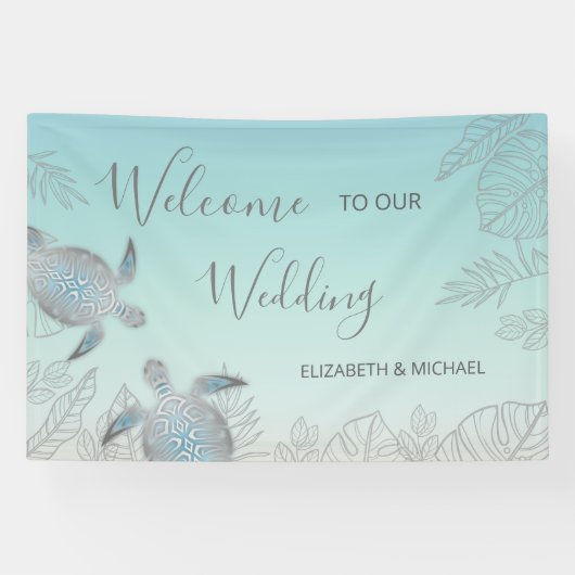 Silver Turtles Turquoise Beach Wedding Reception Spandoek (Horizontaal)