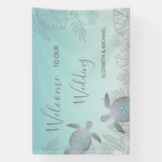 Silver Turtles Turquoise Beach Wedding Reception Spandoek (Verticaal)