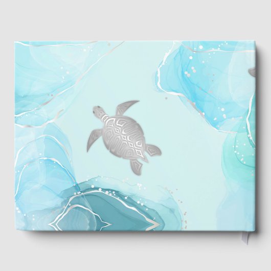 Silver Turtles Turquoise Ink Coastal House Gastenboek (Achterkant)